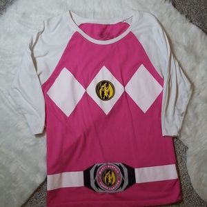 Mighty Morphin Power Rangers pink baseball tee